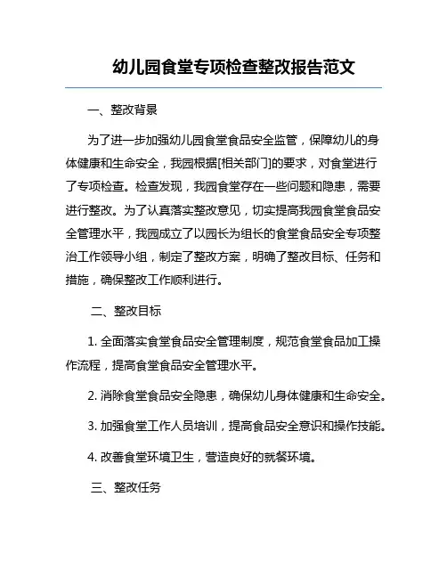 幼儿园食堂专项检查整改报告范文