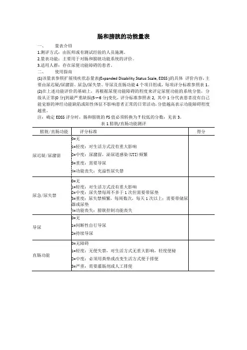 肠和膀胱的功能量表