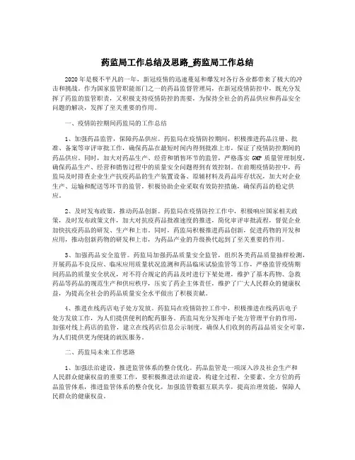 药监局工作总结及思路_药监局工作总结