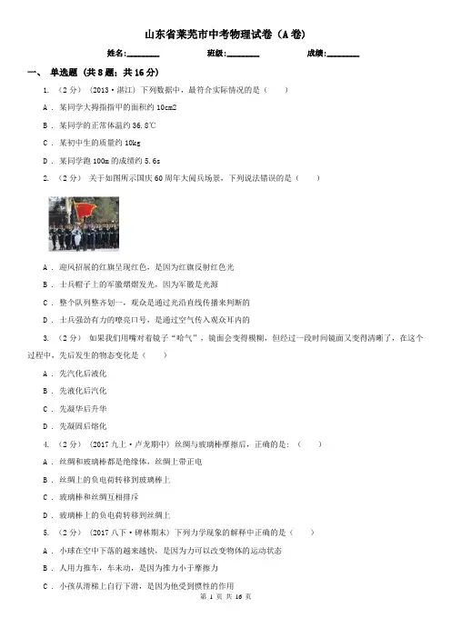 山东省莱芜市中考物理试卷(A卷)