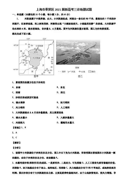 上海市奉贤区2021届新高考三诊地理试题含解析