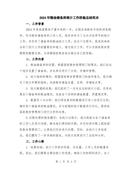 2024年粮油储备库统计工作经验总结范本