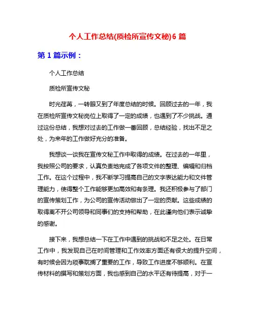 个人工作总结(质检所宣传文秘)6篇