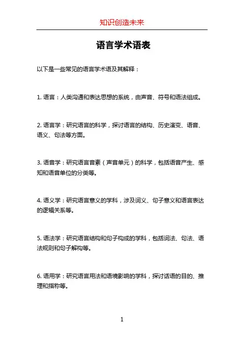 语言学术语表