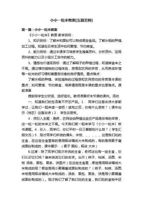 小小一粒米教案[五篇范例]