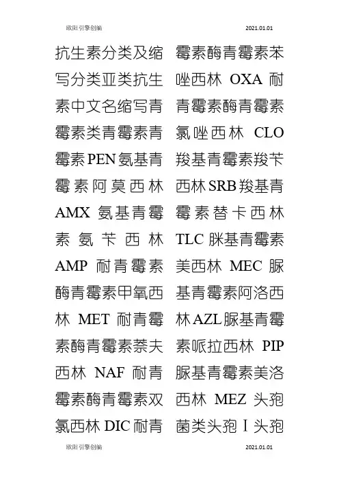 常用抗生素的分类及缩写之欧阳引擎创编