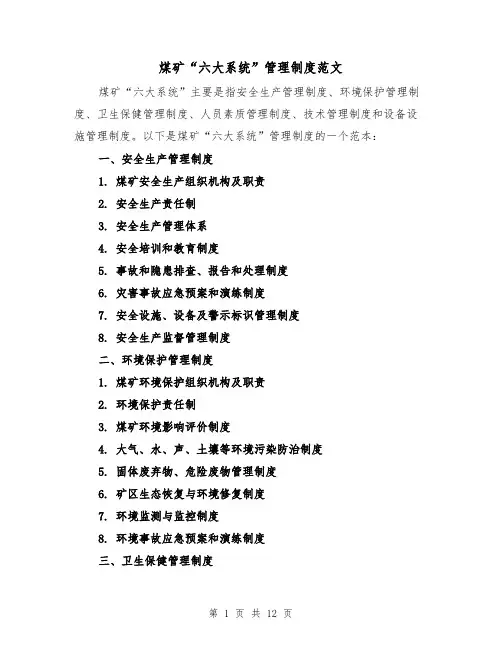 煤矿“六大系统”管理制度范文(三篇)