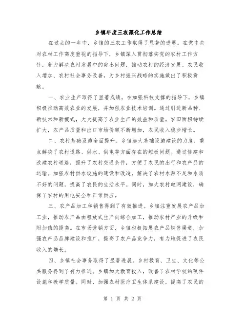 乡镇年度三农深化工作总结