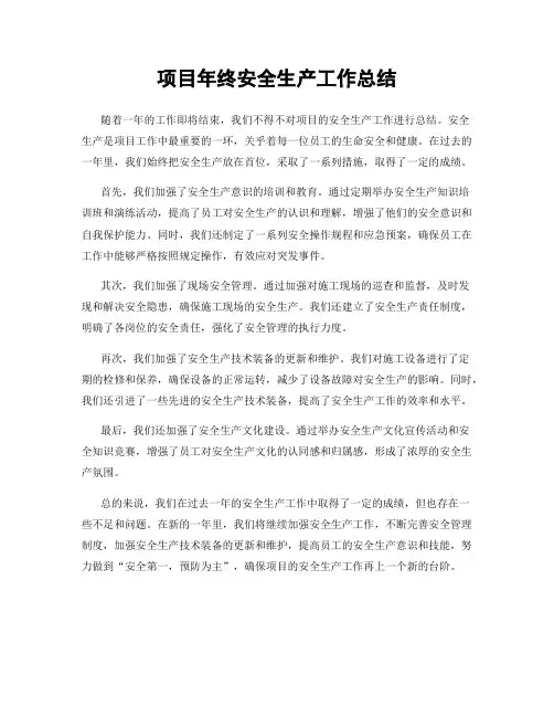 项目年终安全生产工作总结