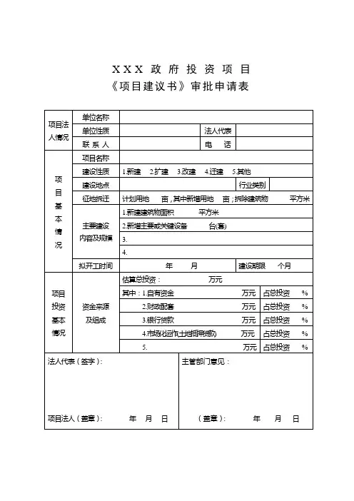 政府投资项目《项目建议书》审批申请表