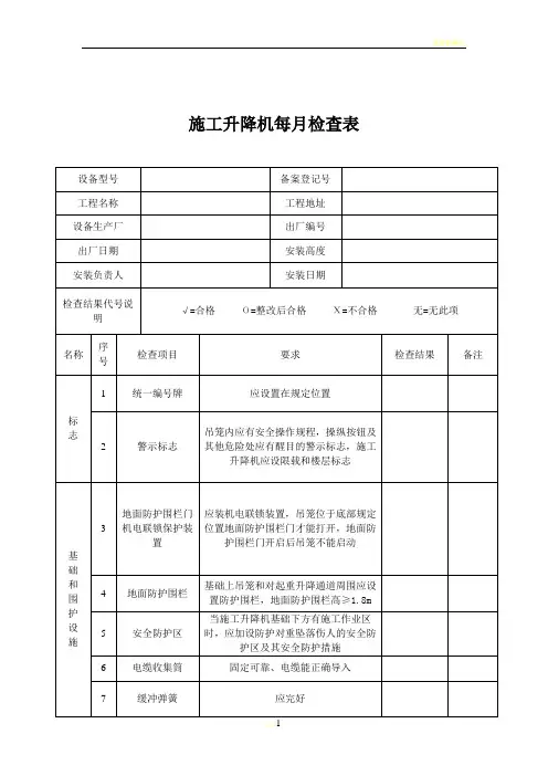 施工电梯月周检查记录表
