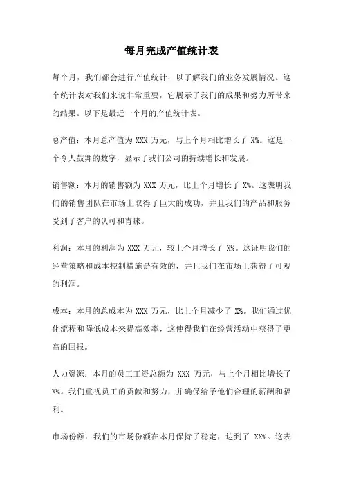 每月完成产值统计表