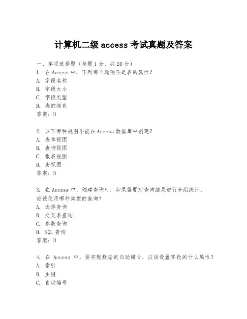 计算机二级access考试真题及答案