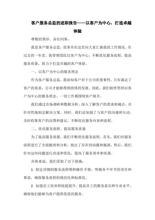 客户服务总监的述职报告——以客户为中心,打造卓越体验