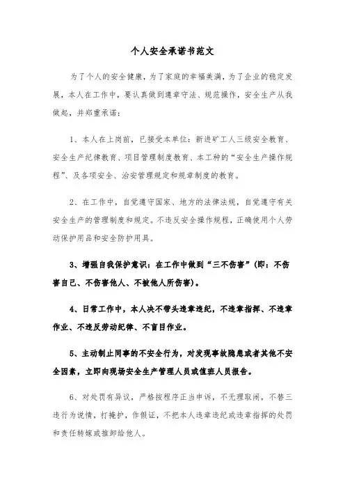 个人安全承诺书范文（5篇）