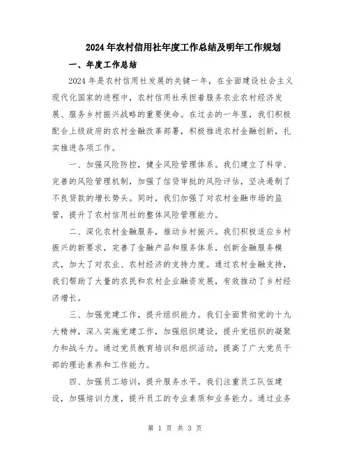 2024年农村信用社年度工作总结及明年工作规划