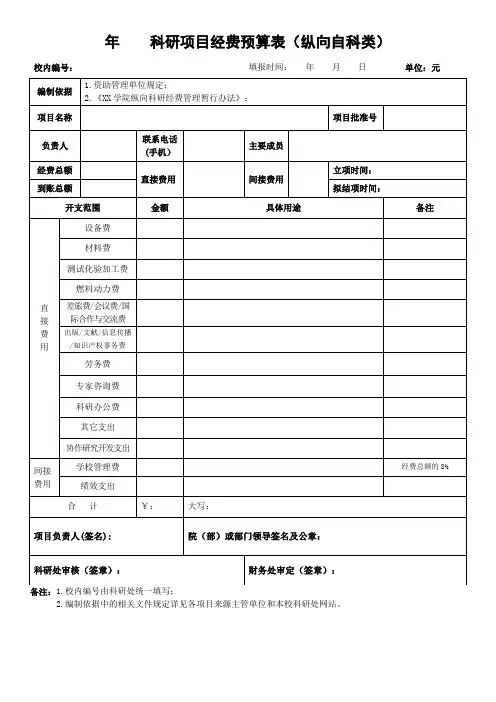 科研项目经费预算表(纵向自科类)