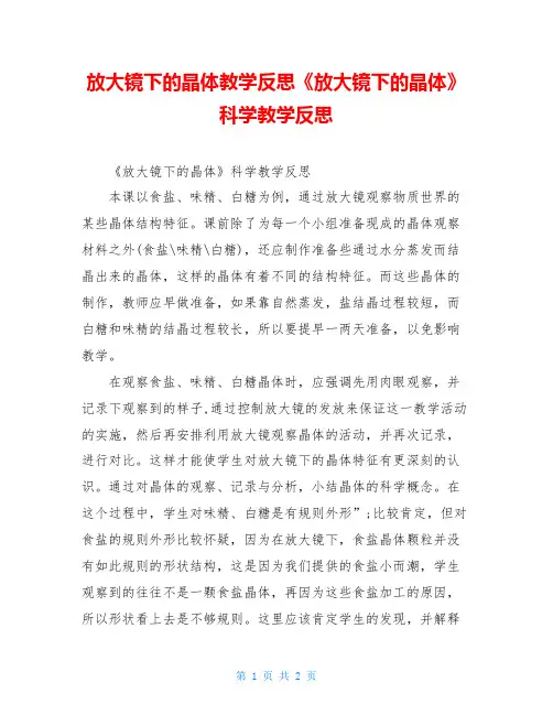放大镜下的晶体教学反思《放大镜下的晶体》科学教学反思