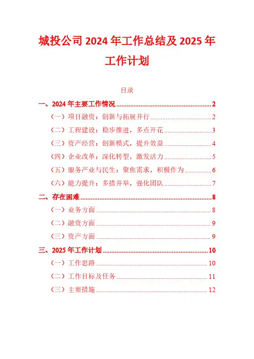 城投公司2024年工作总结及2025年工作计划