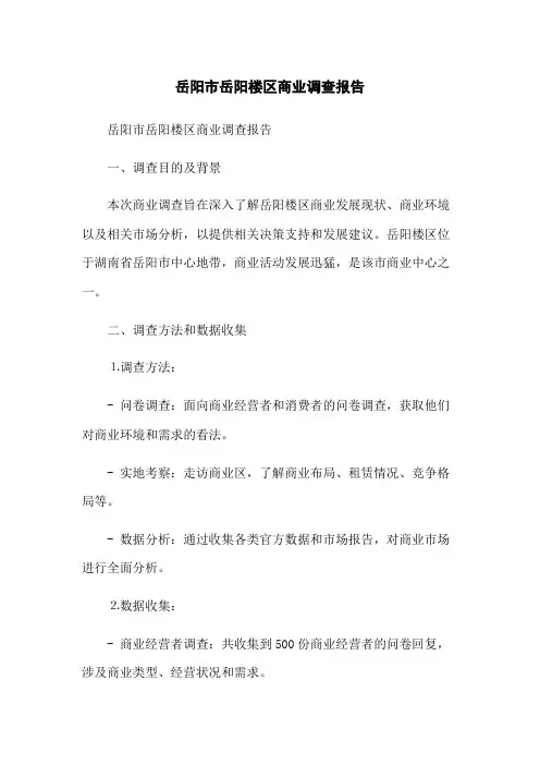 岳阳市岳阳楼区商业调查报告
