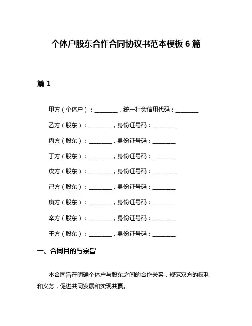 个体户股东合作合同协议书范本模板6篇