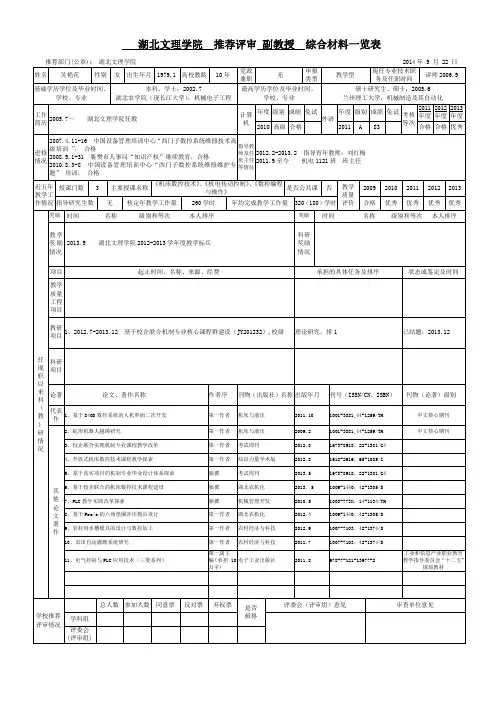 湖北文理学院推荐评审副教授综合材料一览表.doc