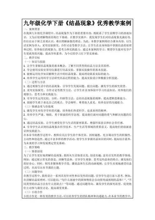 九年级化学下册《结晶现象》优秀教学案例