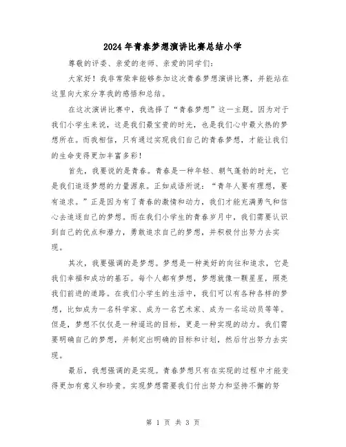 2024年青春梦想演讲比赛总结小学（二篇）