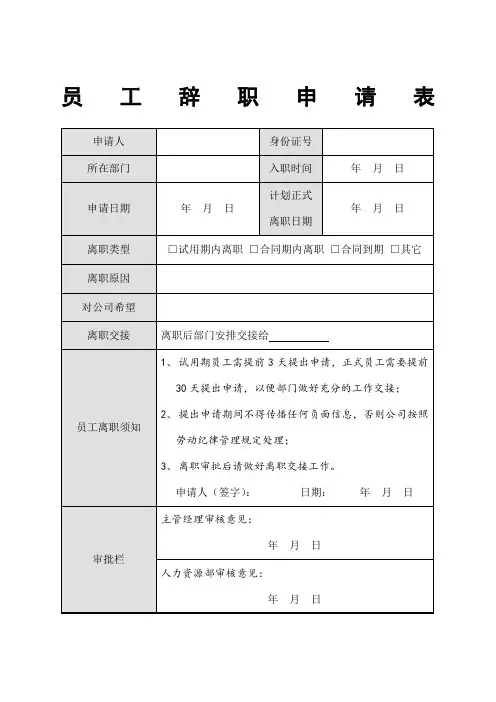 离职报告表格