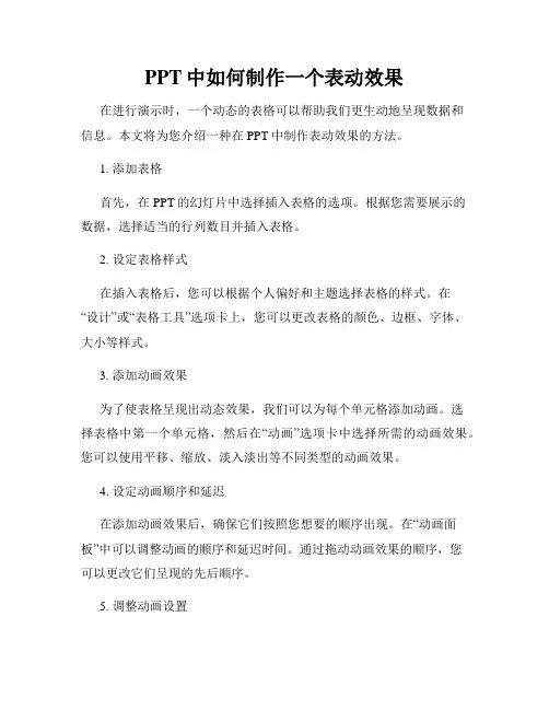 PPT中如何制作一个表动效果