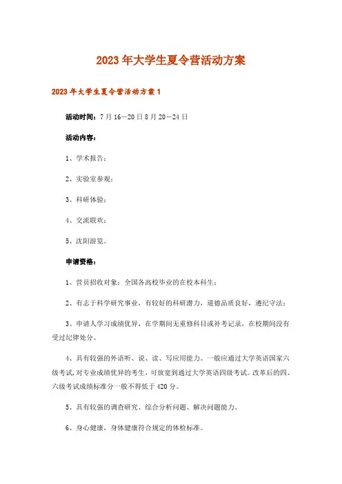 2023年大学生夏令营活动方案_3