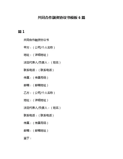 共同合作融资协议书模板6篇