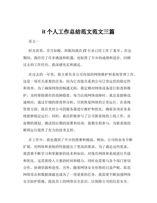 it个人工作总结范文范文三篇