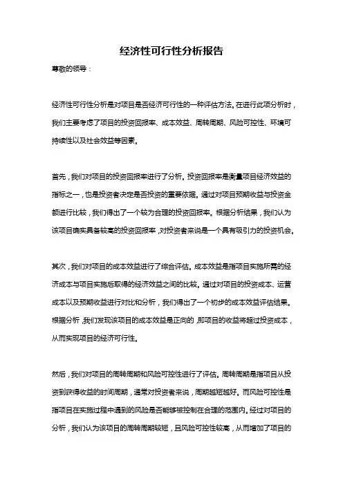 经济性可行性分析报告