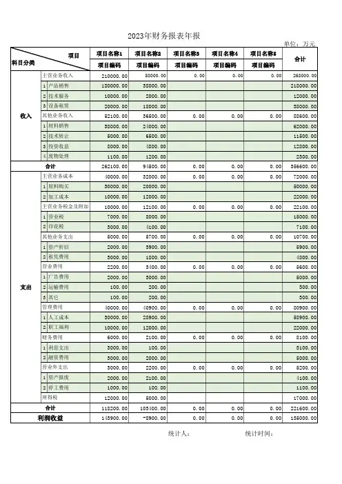 2023年财务报表年报模板