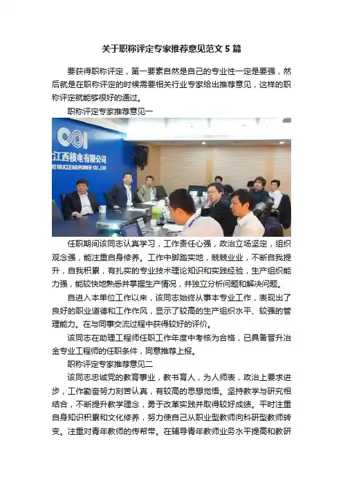 关于职称评定专家推荐意见范文5篇