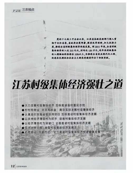 江苏村级集体经济强壮之道——大力发展村级集休经济加快推进强村富民步伐