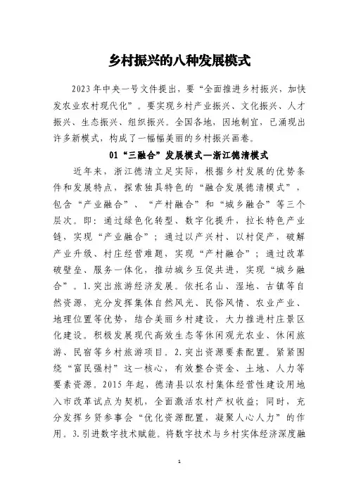 乡村振兴的八种发展模式