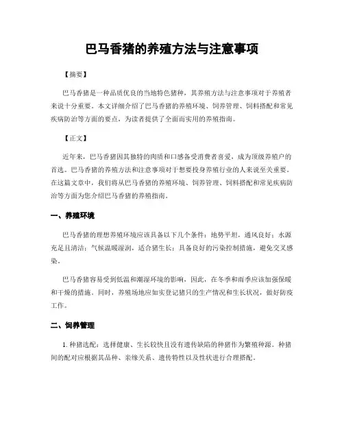 巴马香猪的养殖方法与注意事项