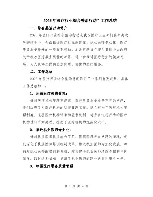 2023年医疗行业综合整治行动”工作总结