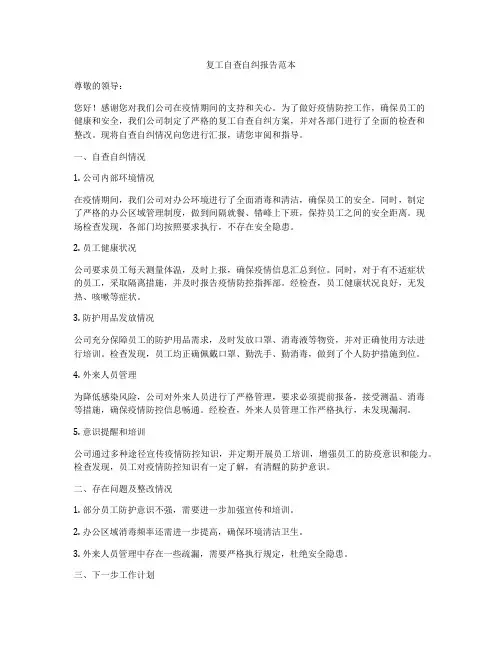 复工自查自纠报告范本