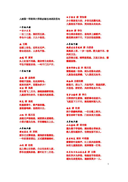 (完整)最新人教版小学语文一年级至六年级必背古诗词及名句[1]