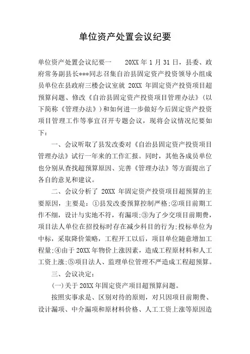单位资产处置会议纪要