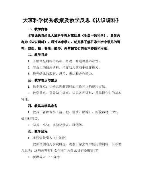 大班科学优秀教案及教学反思《认识调料》