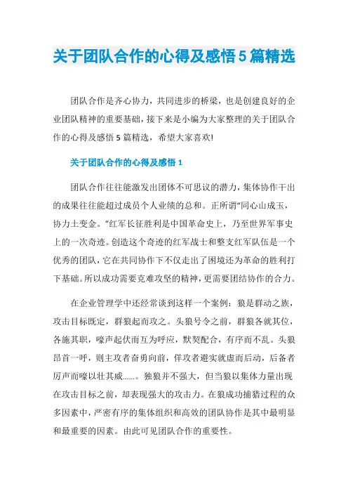 关于团队合作的心得及感悟5篇精选