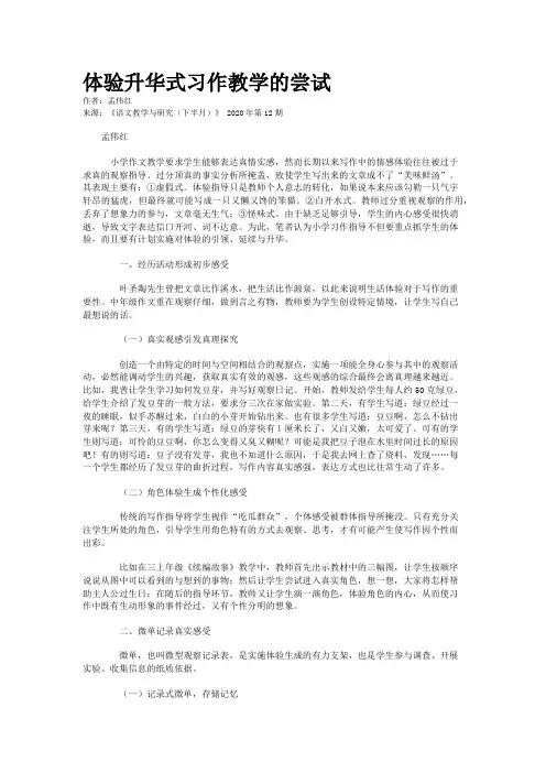 体验升华式习作教学的尝试