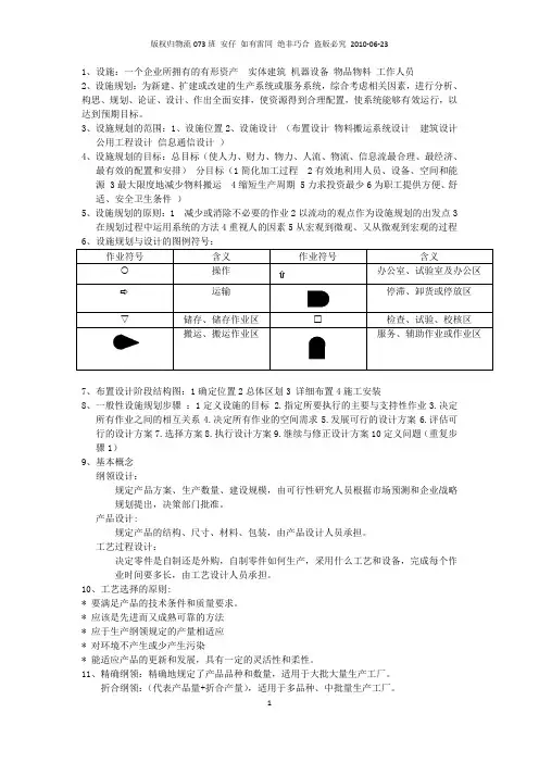 设施规划考试重点