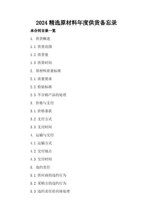 2024精选原材料年度供货备忘录
