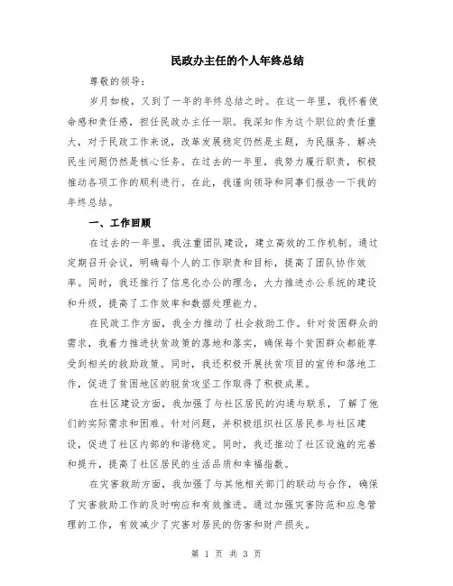 民政办主任的个人年终总结