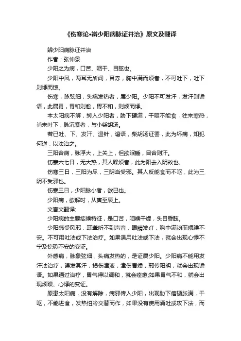 《伤寒论·辨少阳病脉证并治》原文及翻译